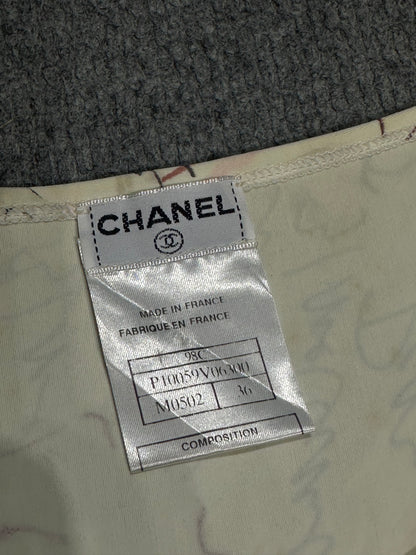 Chanel White Lycra Floral & Coco Print
