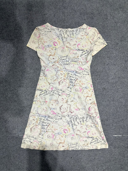 Chanel White Lycra Floral & Coco Print