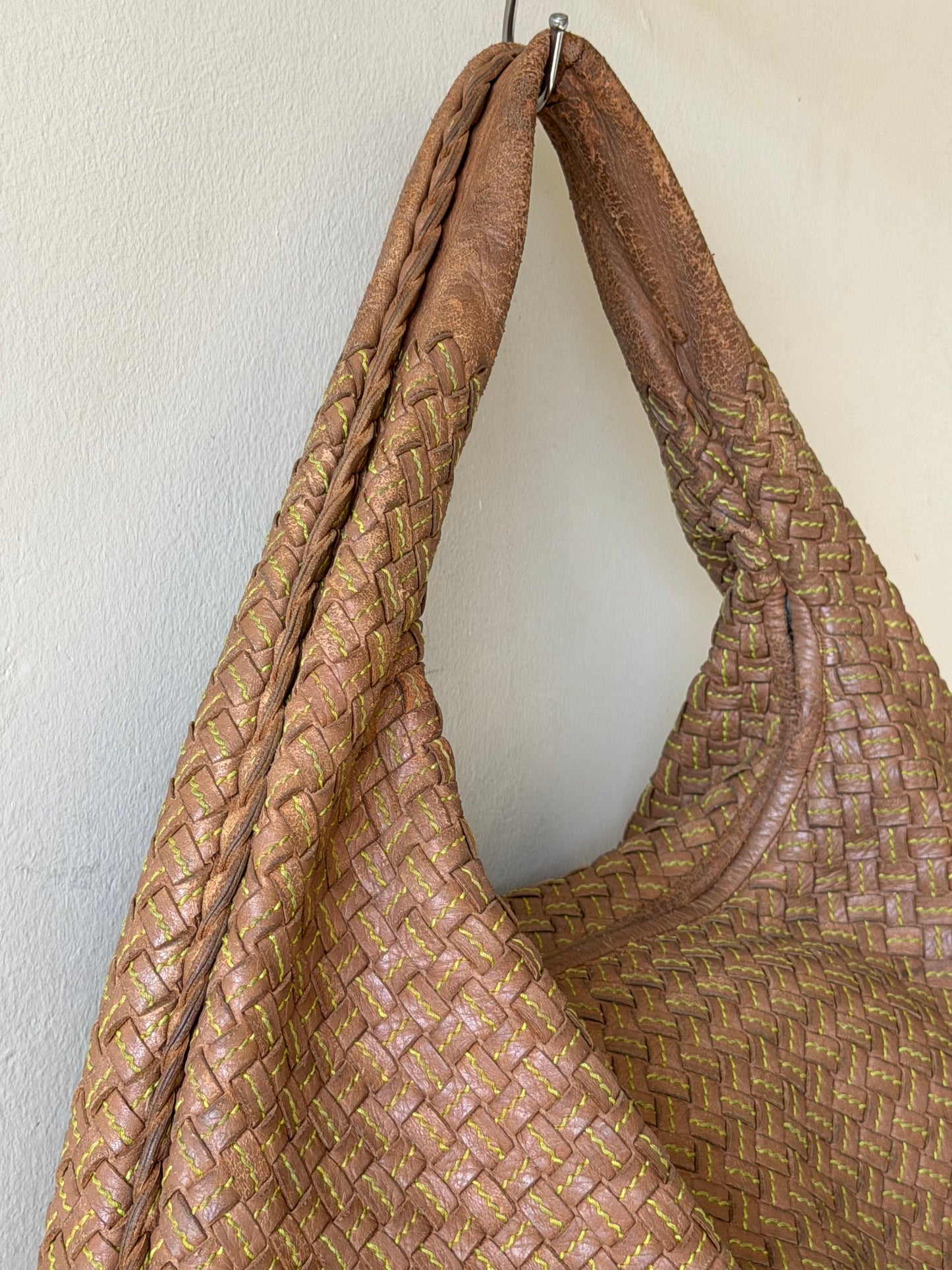 Bottega Veneta Intrecciato Woven Leather Hobo Brown Bag