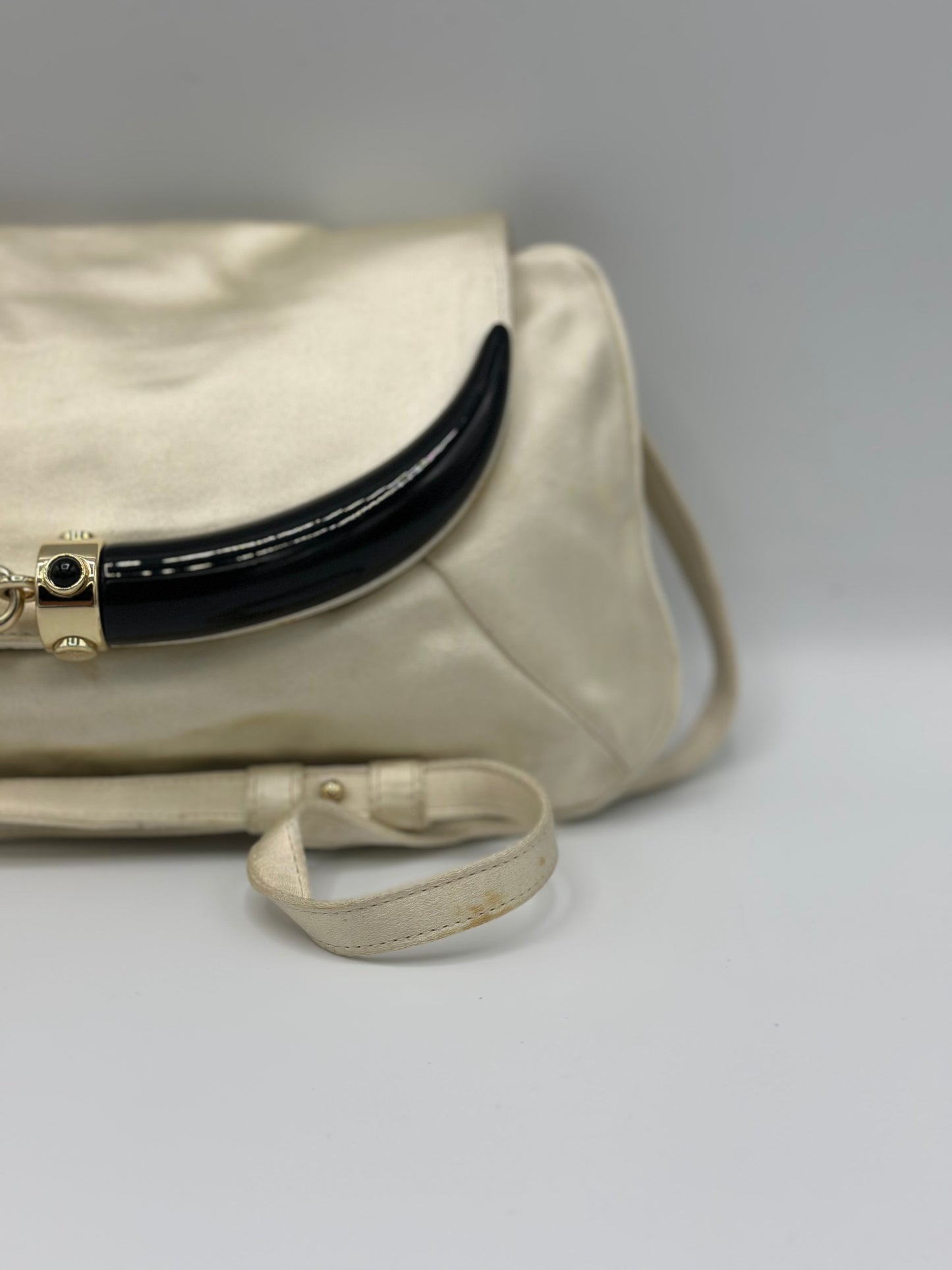 Saint Laurent Tom Ford Ivory Silk Horn Clutch