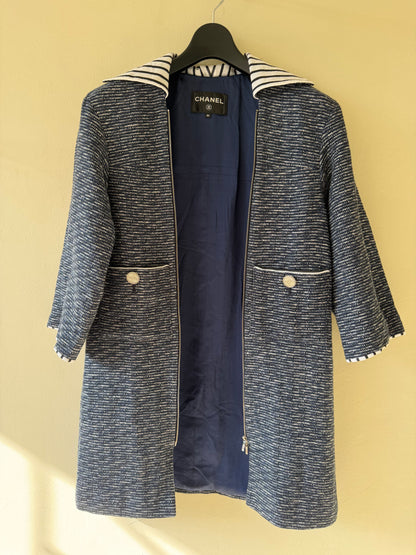 Chanel Spring 2017 Fantasy Tweed Coat in Navy and White