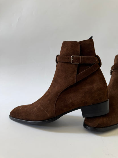 Saint Laurent Brown Suede Wyatt Jodhpur Ankle Boots