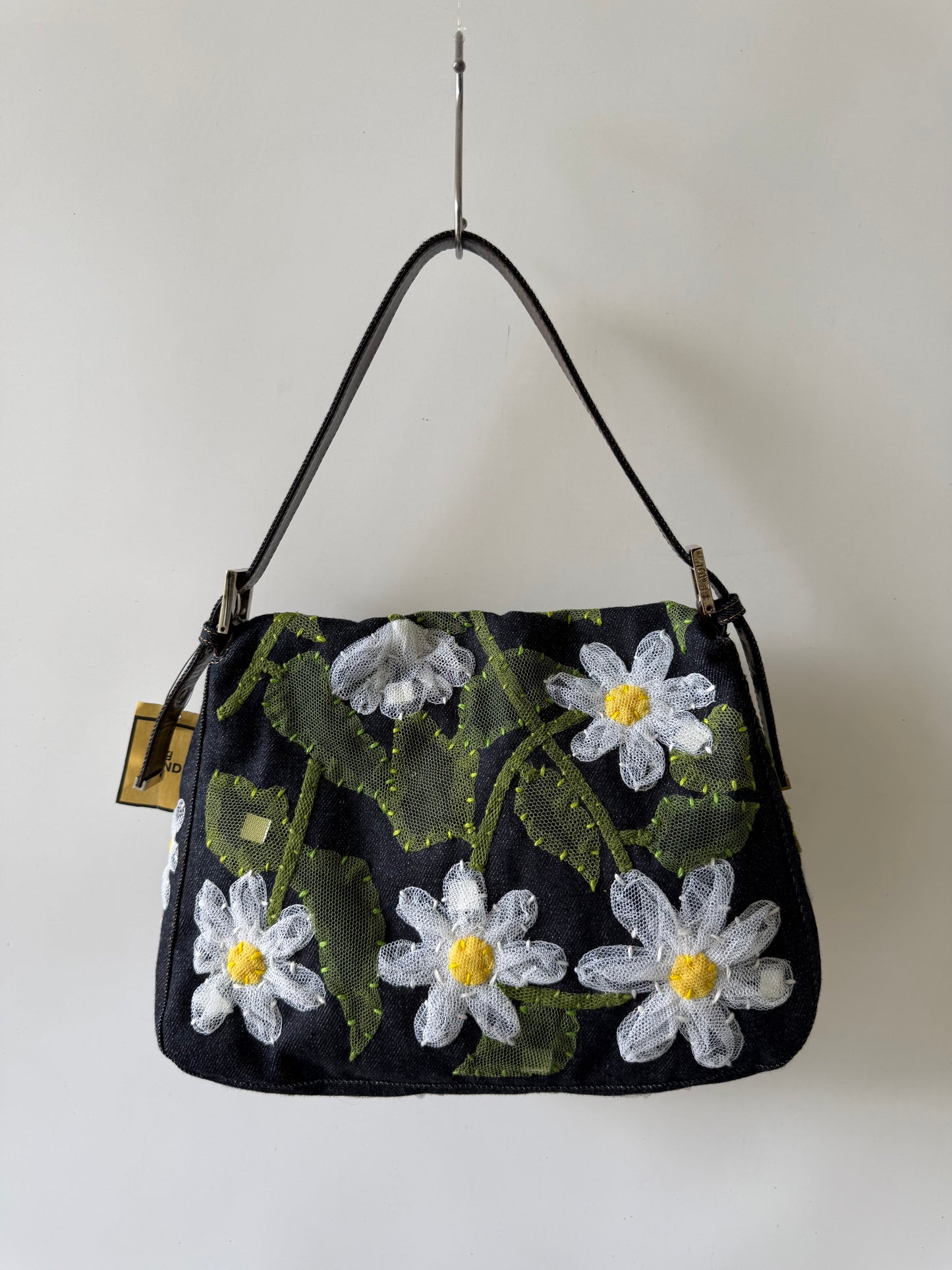 Vintage Fendi Denim Flower Applique Mamma Baguette