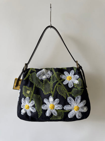 Vintage Fendi Denim Flower Applique Mamma Baguette