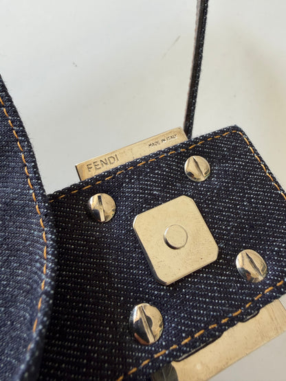 Vintage Fendi Denim Flower Applique Mamma Baguette