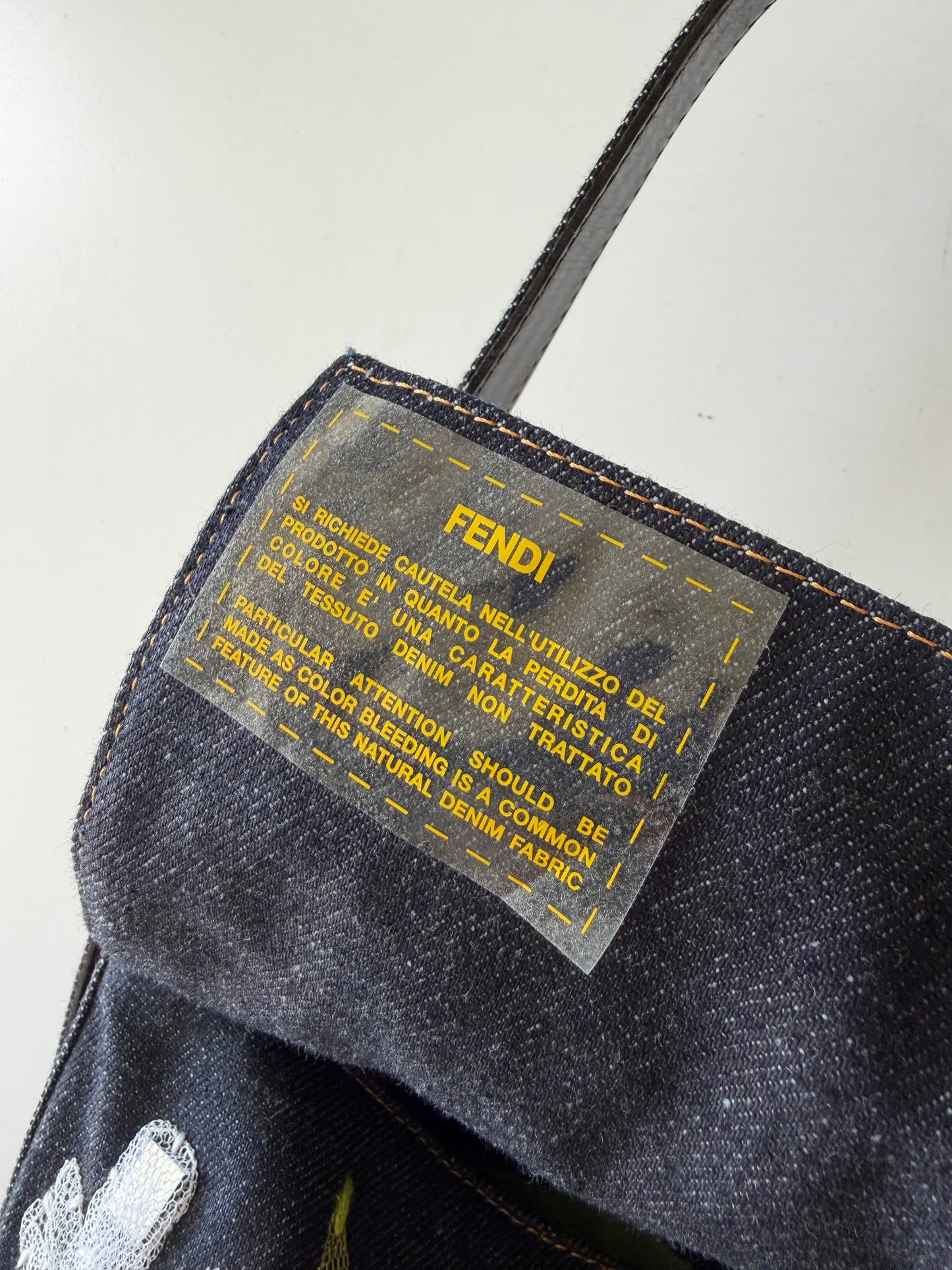 Vintage Fendi Denim Flower Applique Mamma Baguette