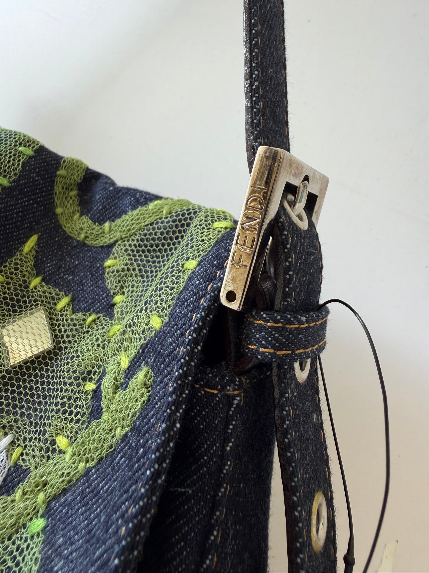 Vintage Fendi Denim Flower Applique Mamma Baguette