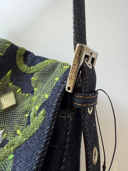 Vintage Fendi Denim Flower Applique Mamma Baguette