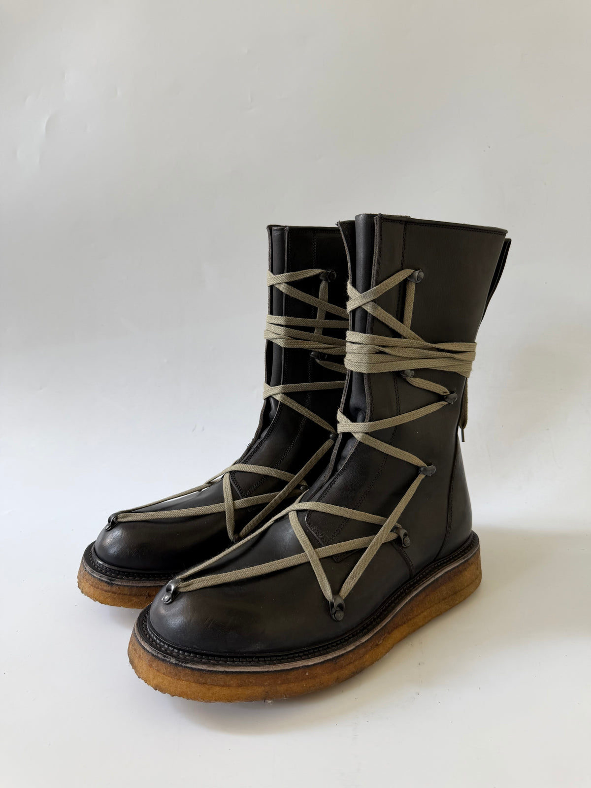Rick Owens Black Lace-Up Creeper Boots