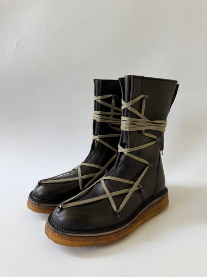 Rick Owens Black Lace-Up Creeper Boots