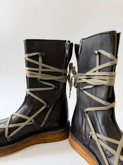Rick Owens Black Lace-Up Creeper Boots
