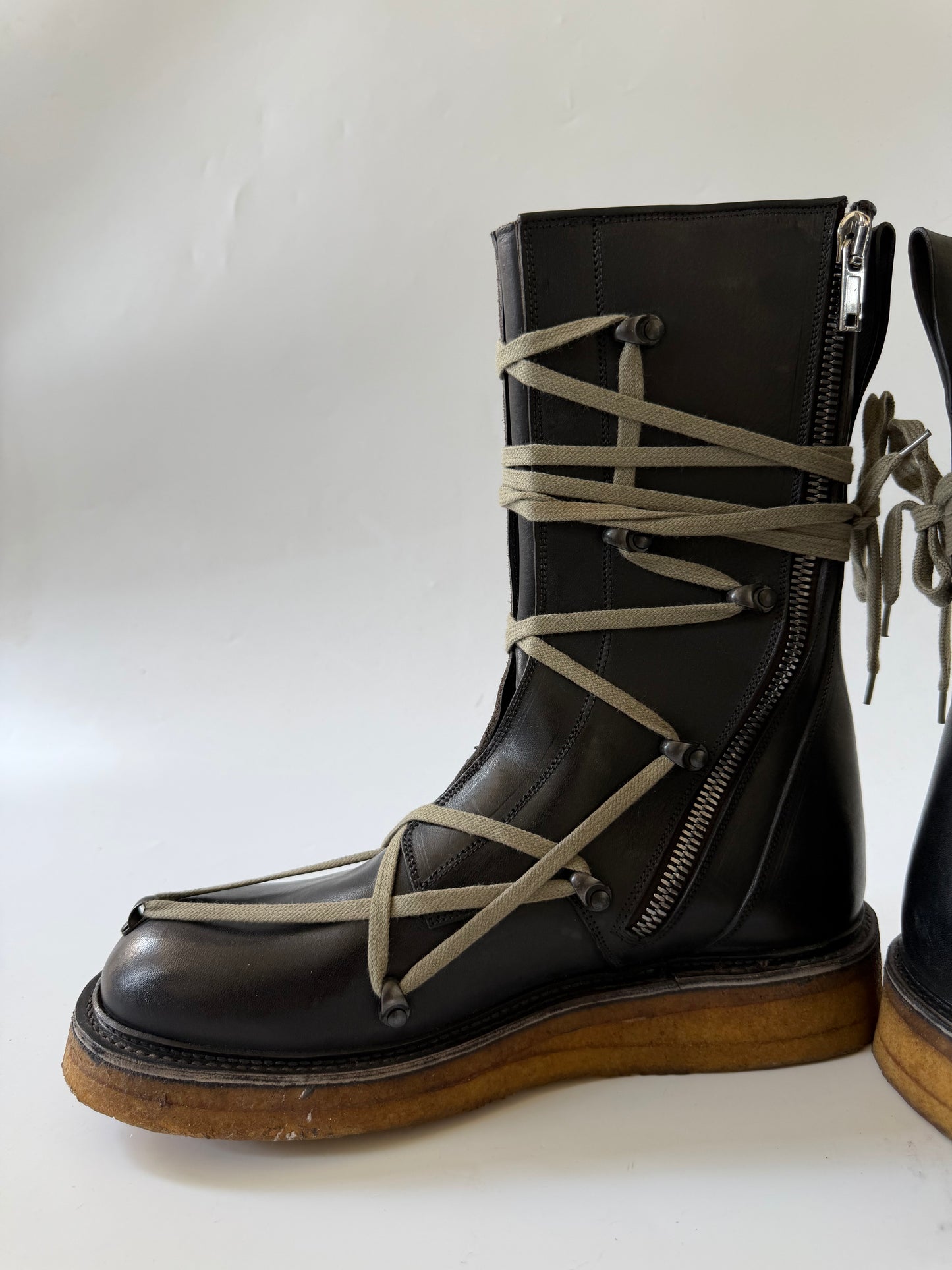 Rick Owens Black Lace-Up Creeper Boots