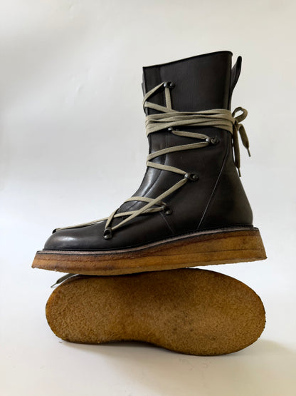 Rick Owens Black Lace-Up Creeper Boots