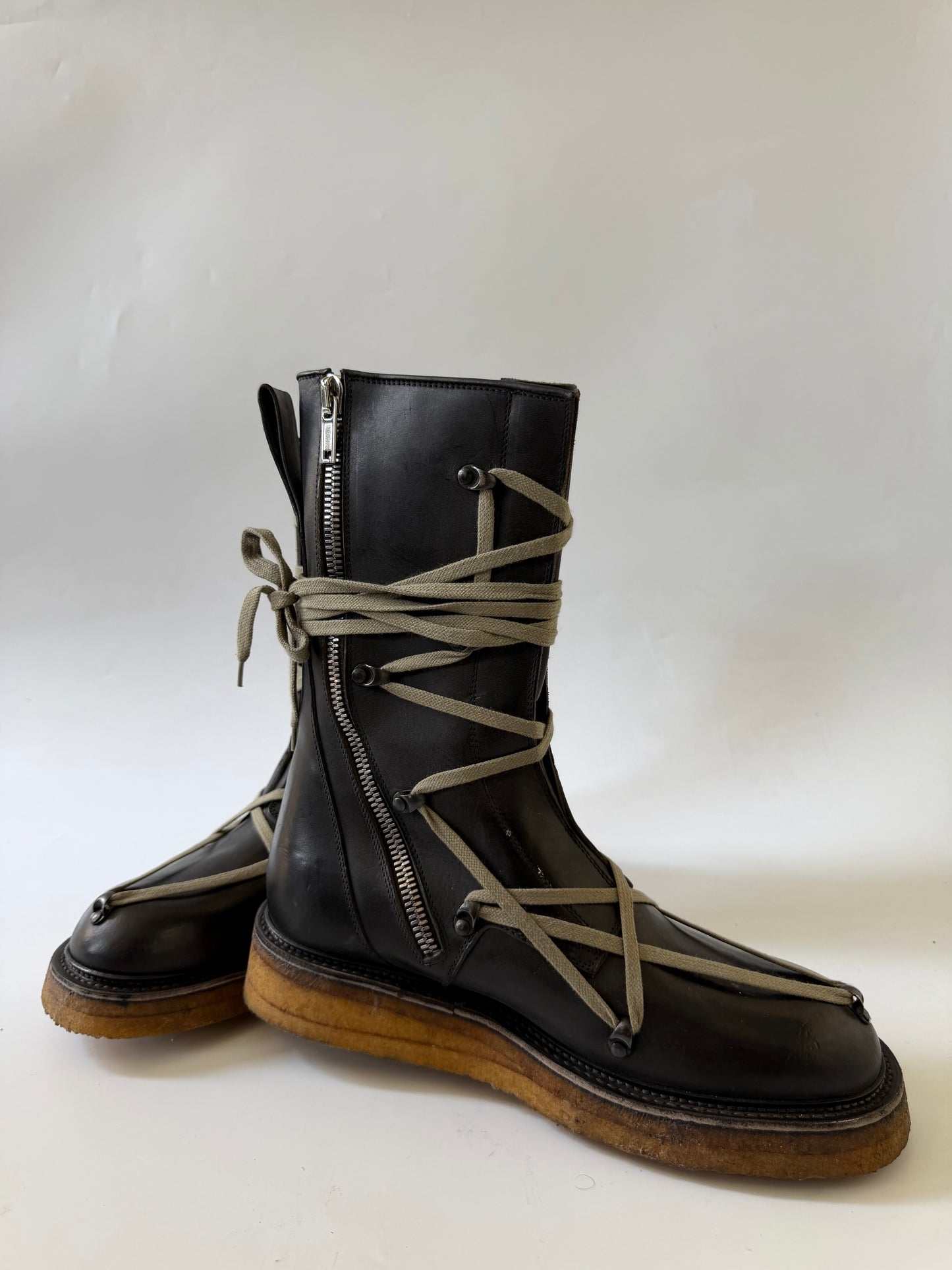 Rick Owens Black Lace-Up Creeper Boots