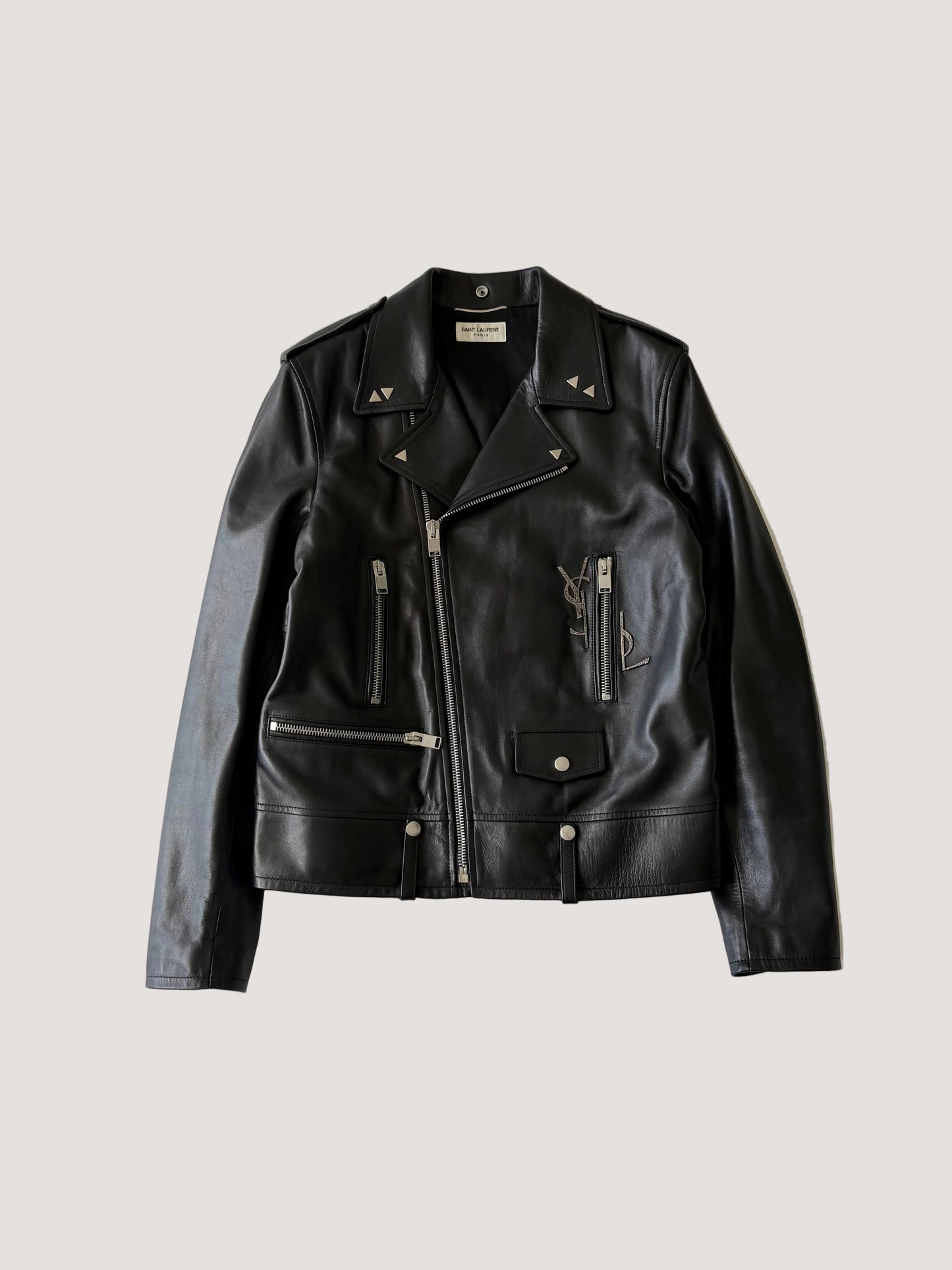 Saint Laurent S/S2017 “YSL” Black Leather Biker Jacket
