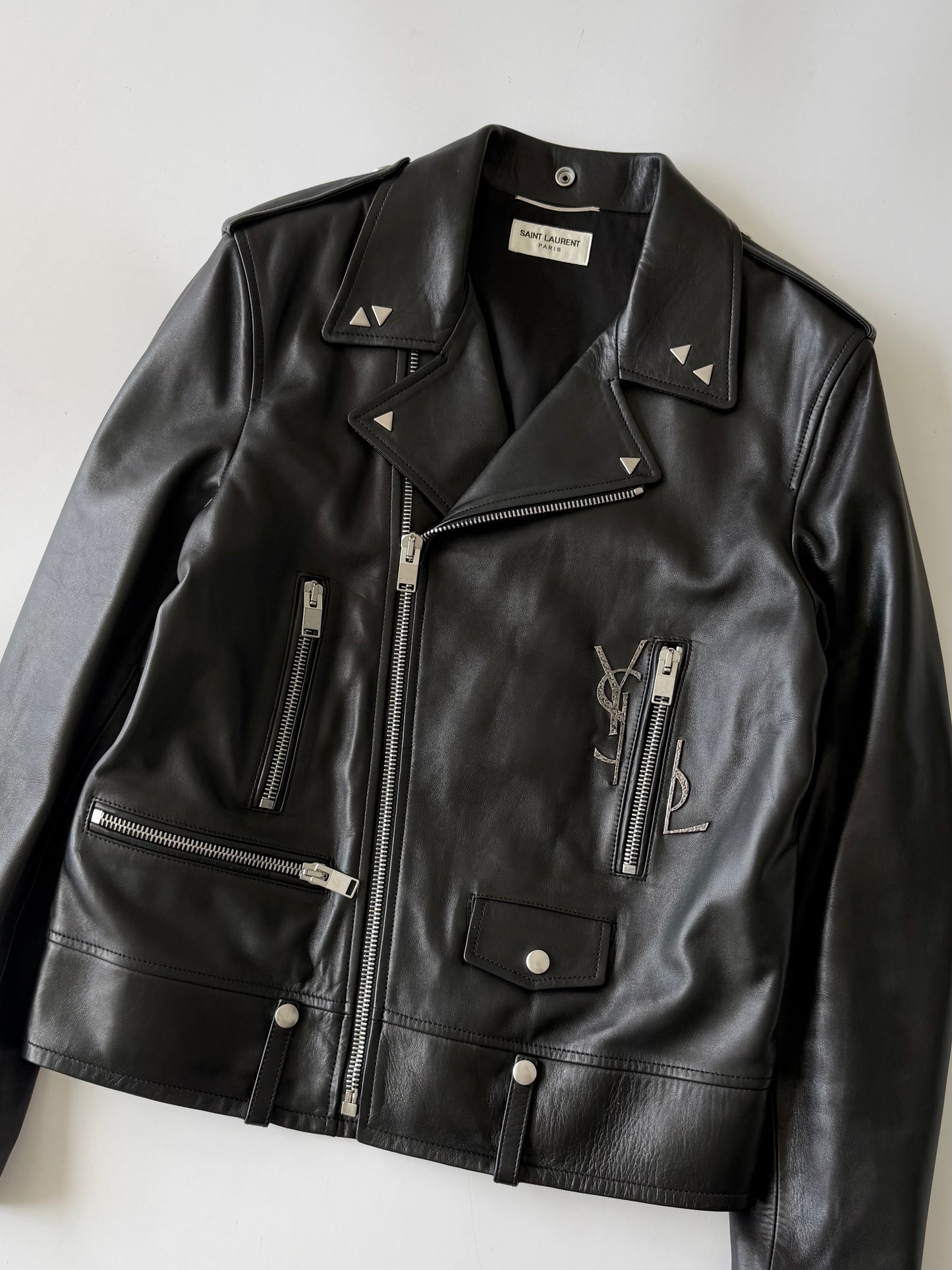 Saint Laurent S/S2017 “YSL” Black Leather Biker Jacket