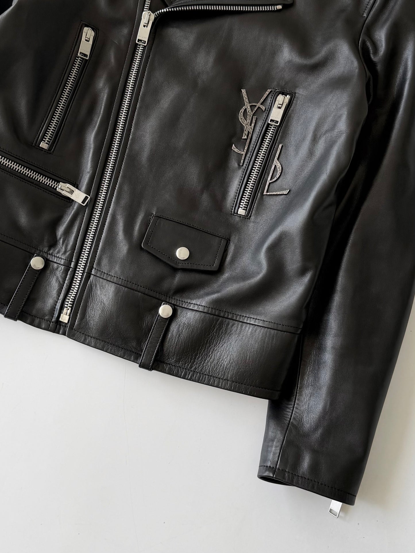 Saint Laurent S/S2017 “YSL” Black Leather Biker Jacket