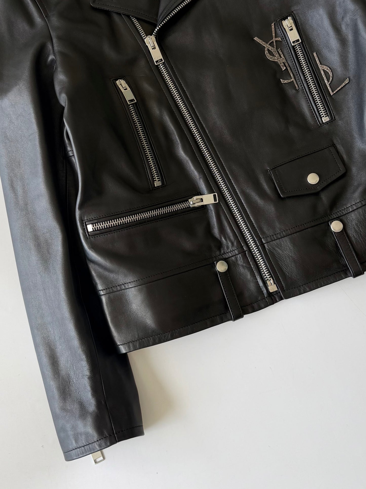 Saint Laurent S/S2017 “YSL” Black Leather Biker Jacket