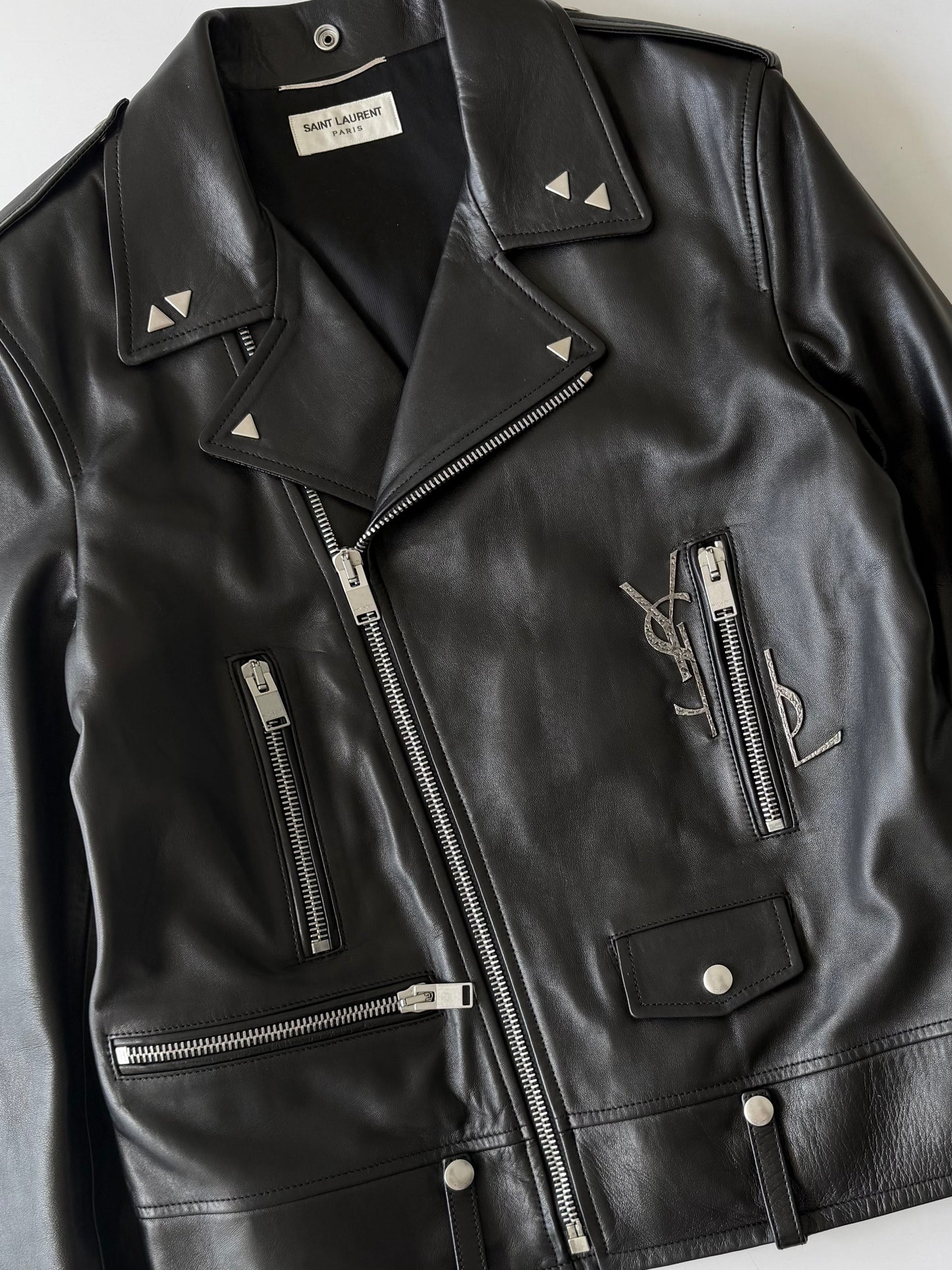 Saint Laurent S/S2017 “YSL” Black Leather Biker Jacket