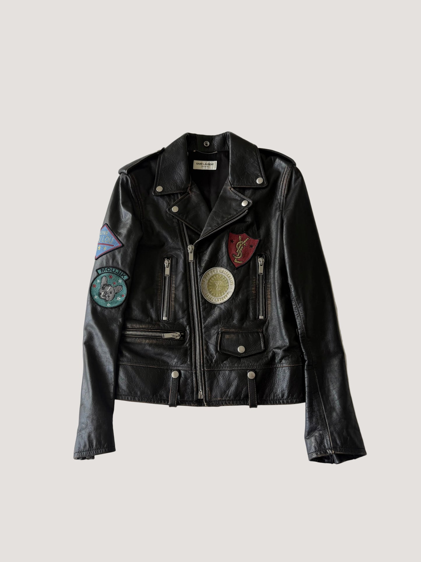 Saint Laurent F/W2017 Multi Patch Leather Biker Jacket