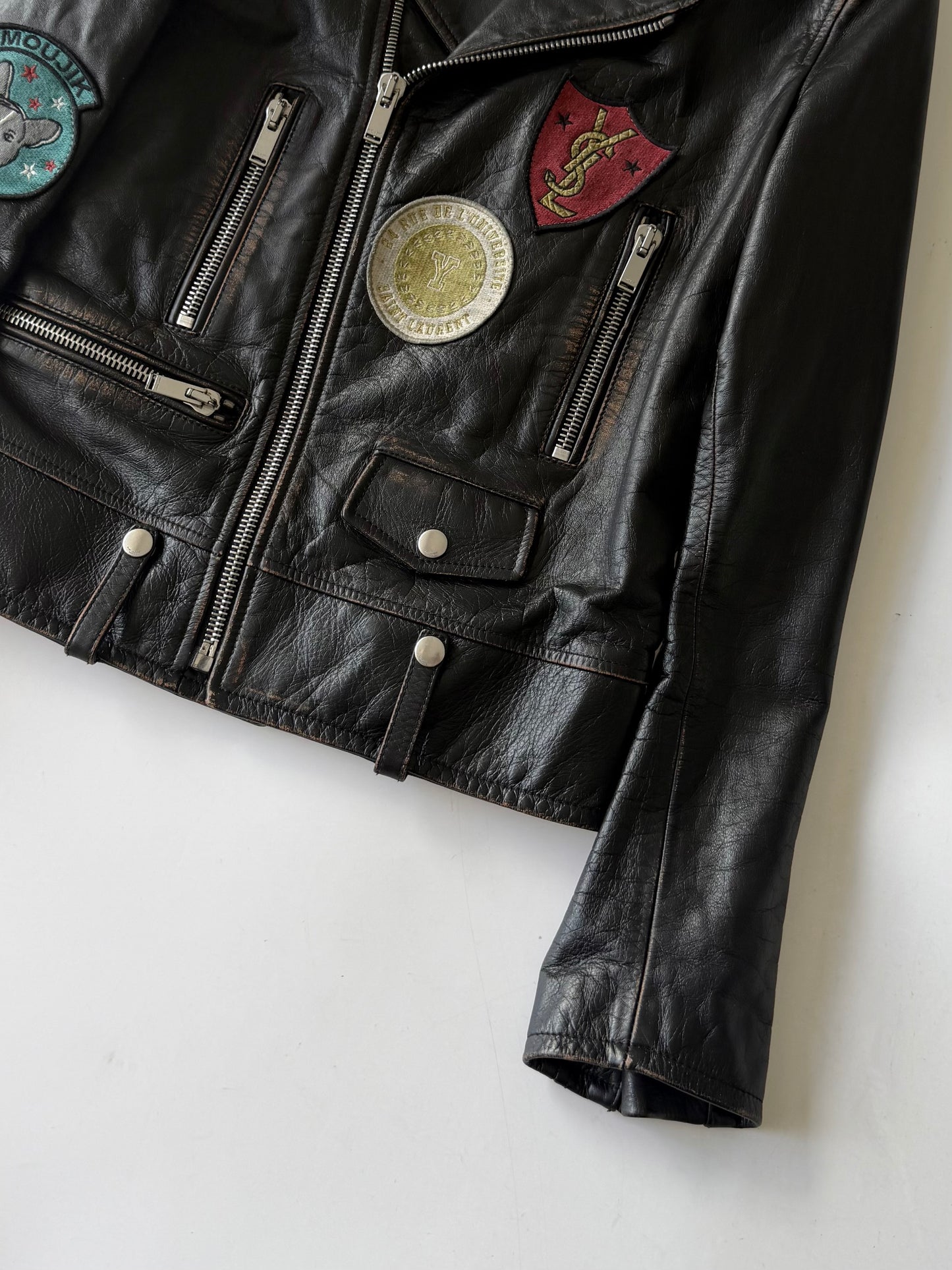 Saint Laurent F/W2017 Multi Patch Leather Biker Jacket