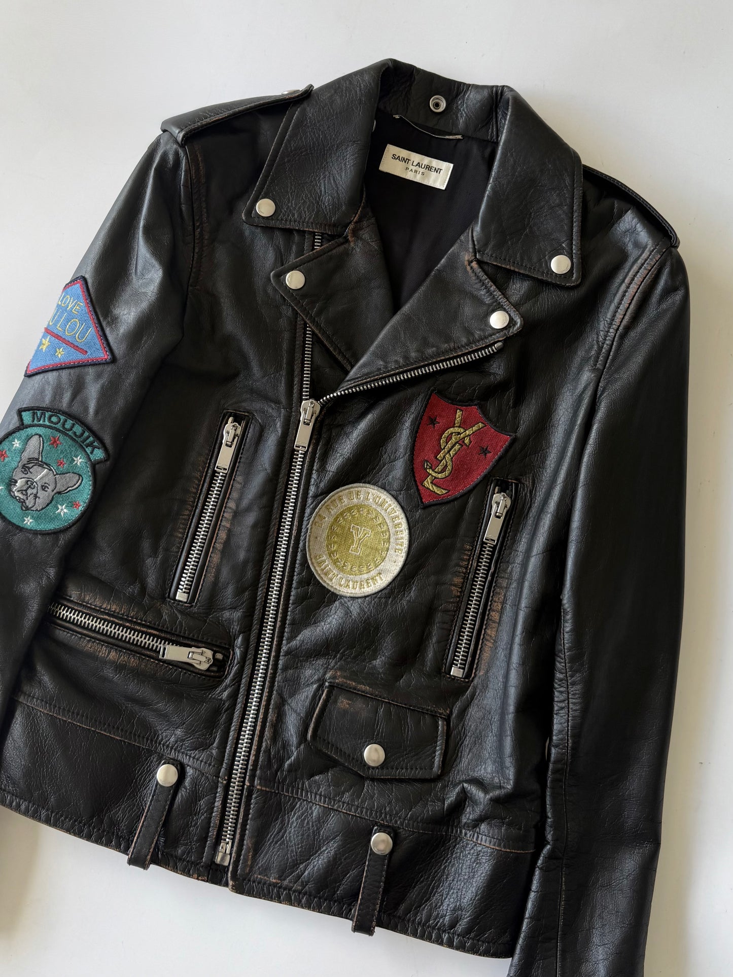 Saint Laurent F/W2017 Multi Patch Leather Biker Jacket