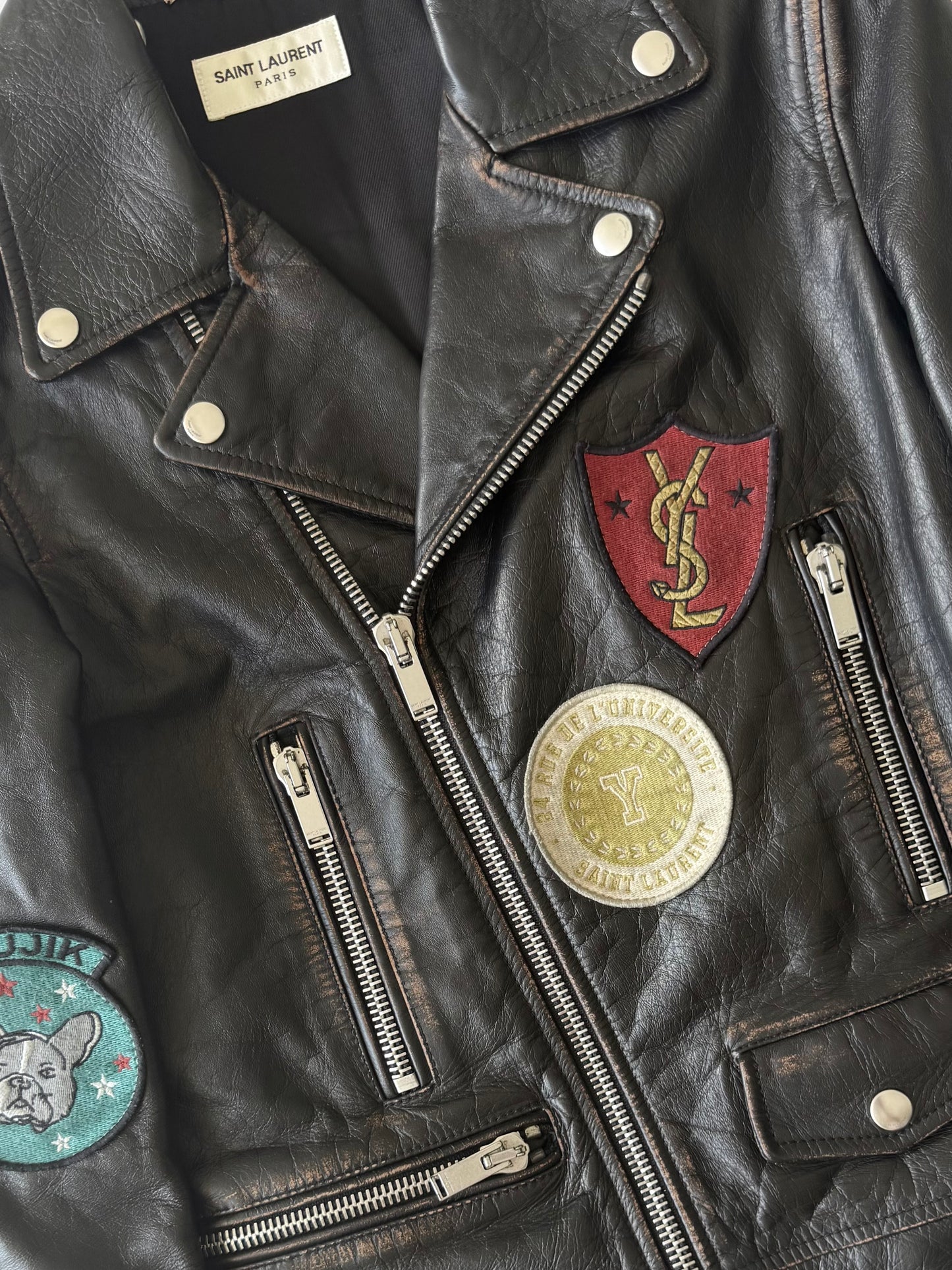 Saint Laurent F/W2017 Multi Patch Leather Biker Jacket