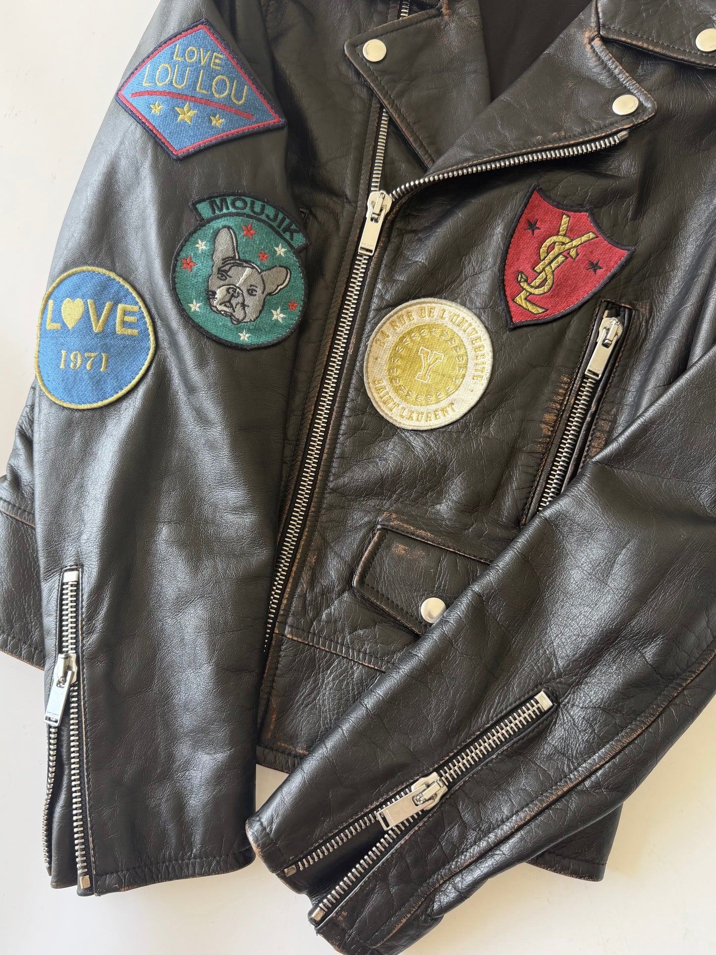 Saint Laurent F/W2017 Multi Patch Leather Biker Jacket