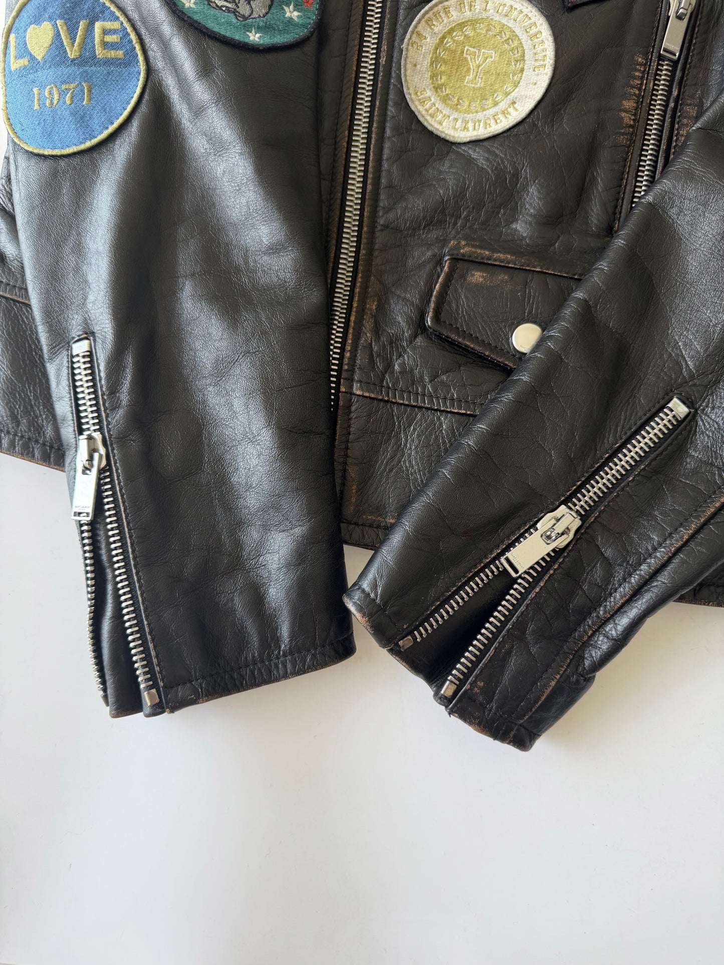 Saint Laurent F/W2017 Multi Patch Leather Biker Jacket