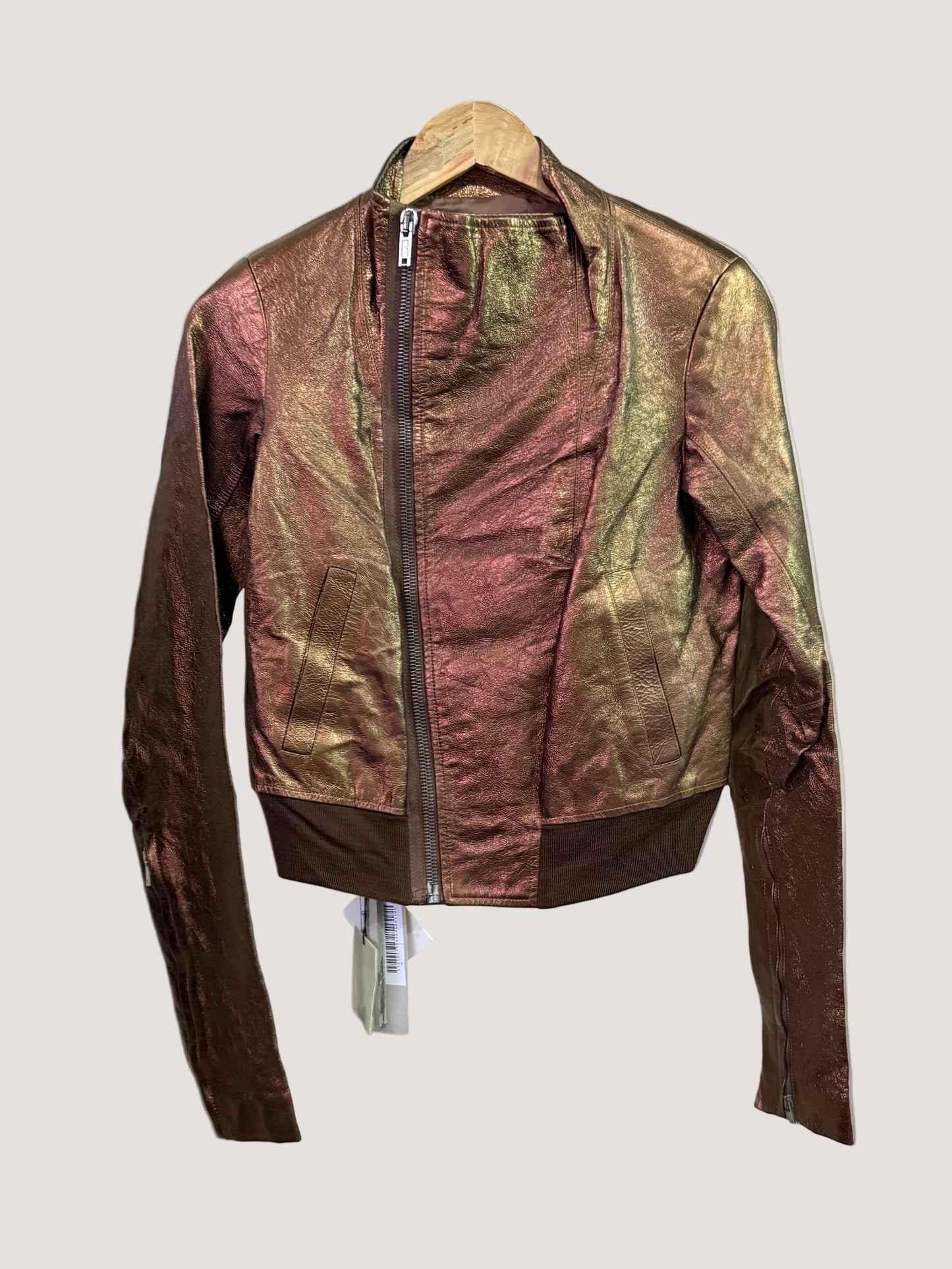 Rick Owens Bronze Funnel Neck Leather Jacket