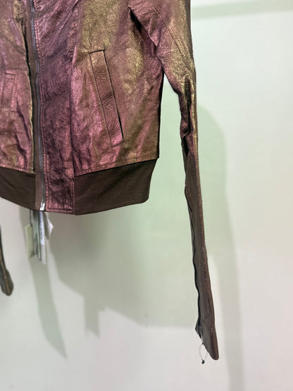 Rick Owens Bronze Funnel Neck Leather Jacket