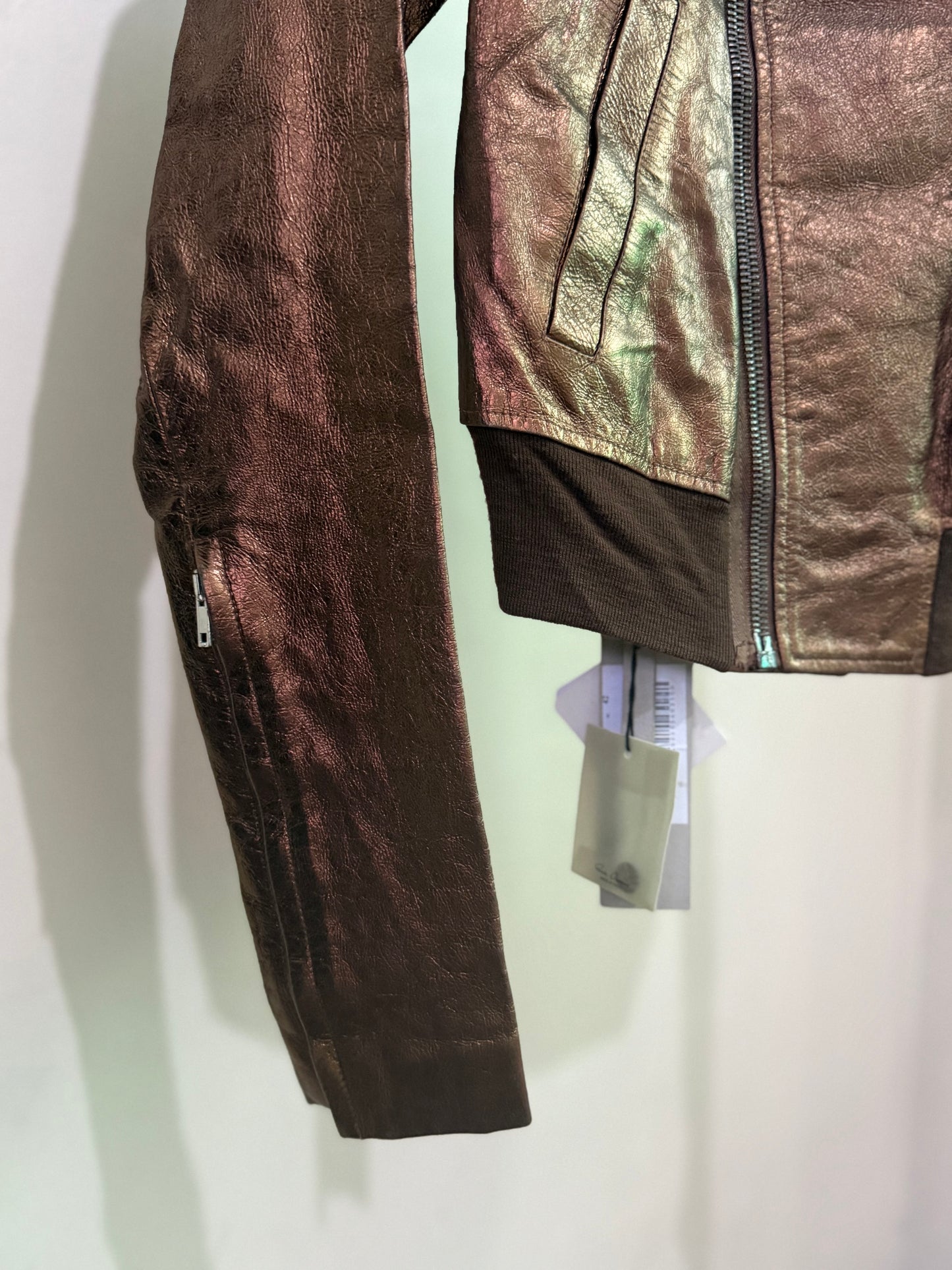 Rick Owens Bronze Funnel Neck Leather Jacket