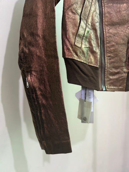 Rick Owens Bronze Funnel Neck Leather Jacket