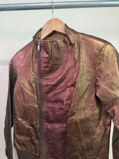 Rick Owens Bronze Funnel Neck Leather Jacket