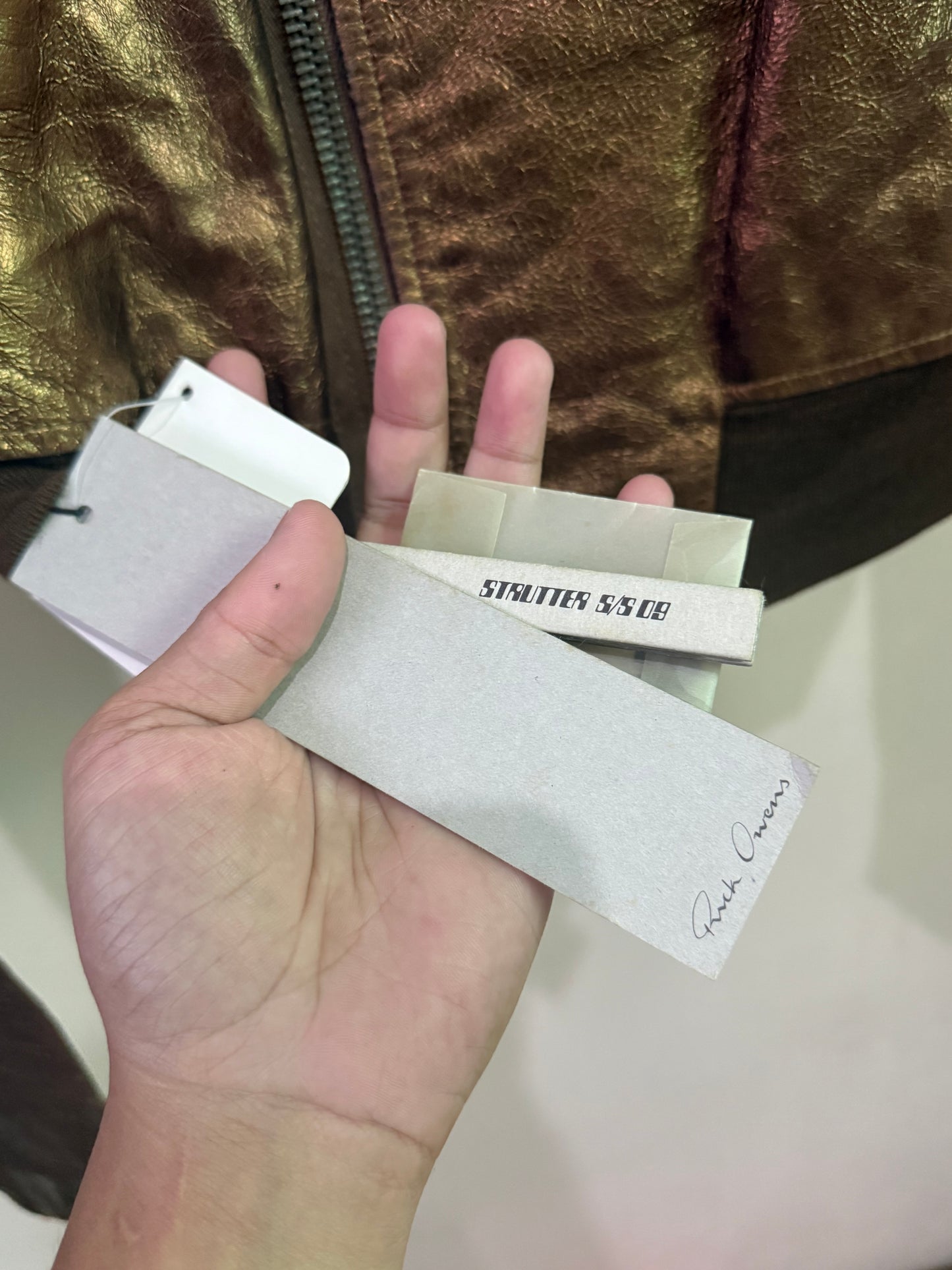 Rick Owens Bronze Funnel Neck Leather Jacket
