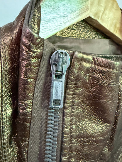 Rick Owens Bronze Funnel Neck Leather Jacket