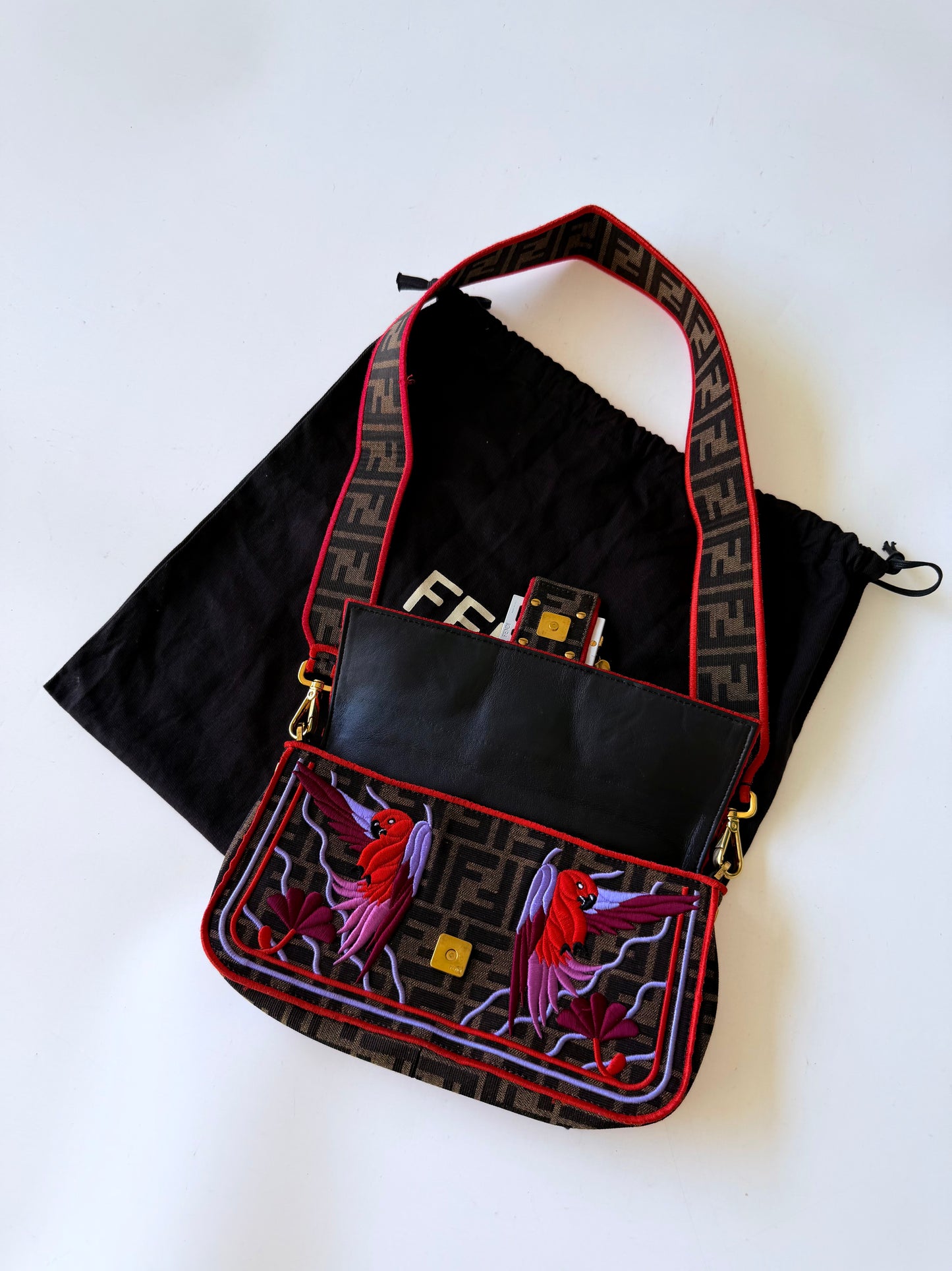 Fendi Tobacco Zucca Embroidered Convertible Baguette Bag