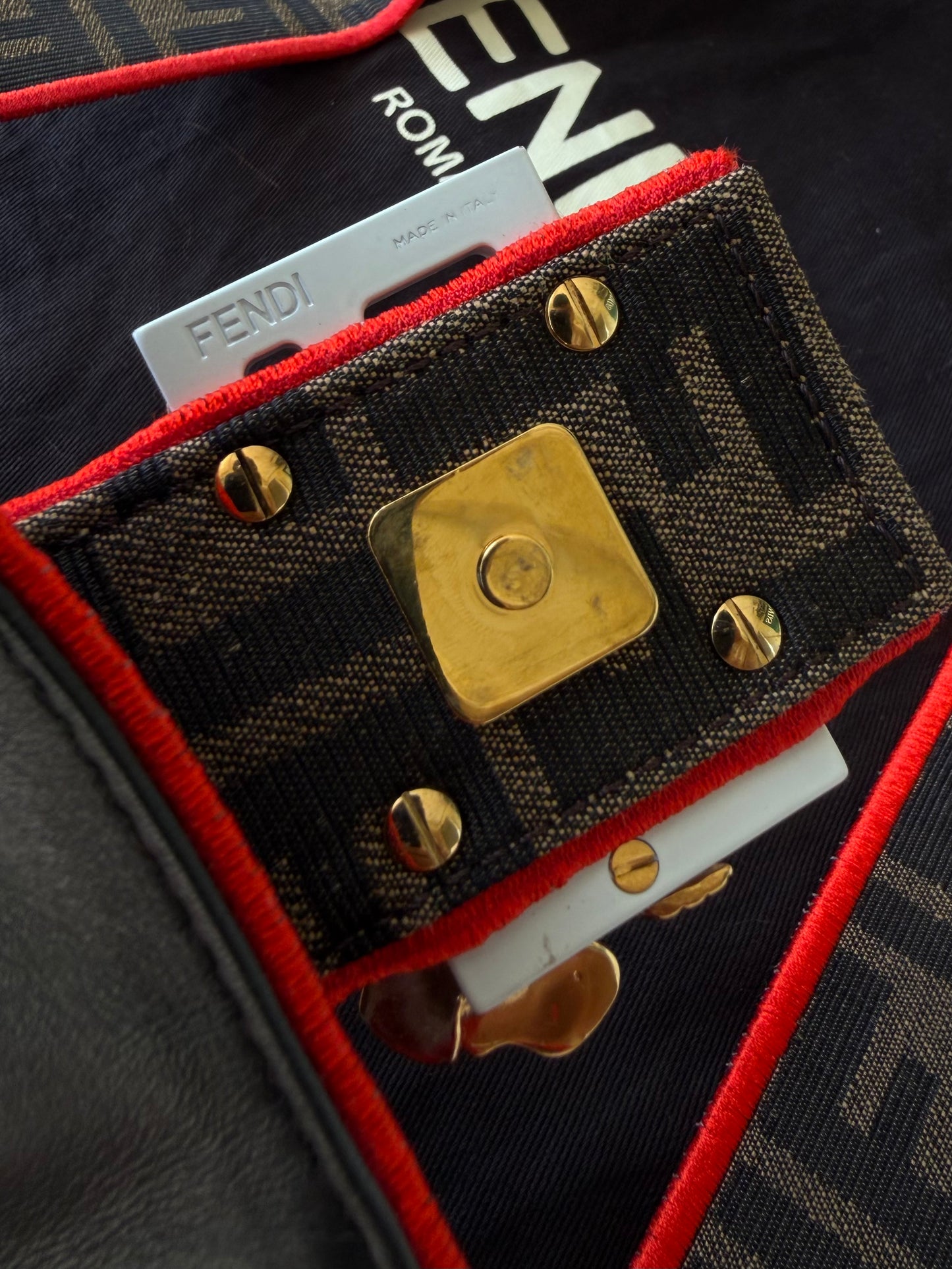 Fendi Tobacco Zucca Embroidered Convertible Baguette Bag