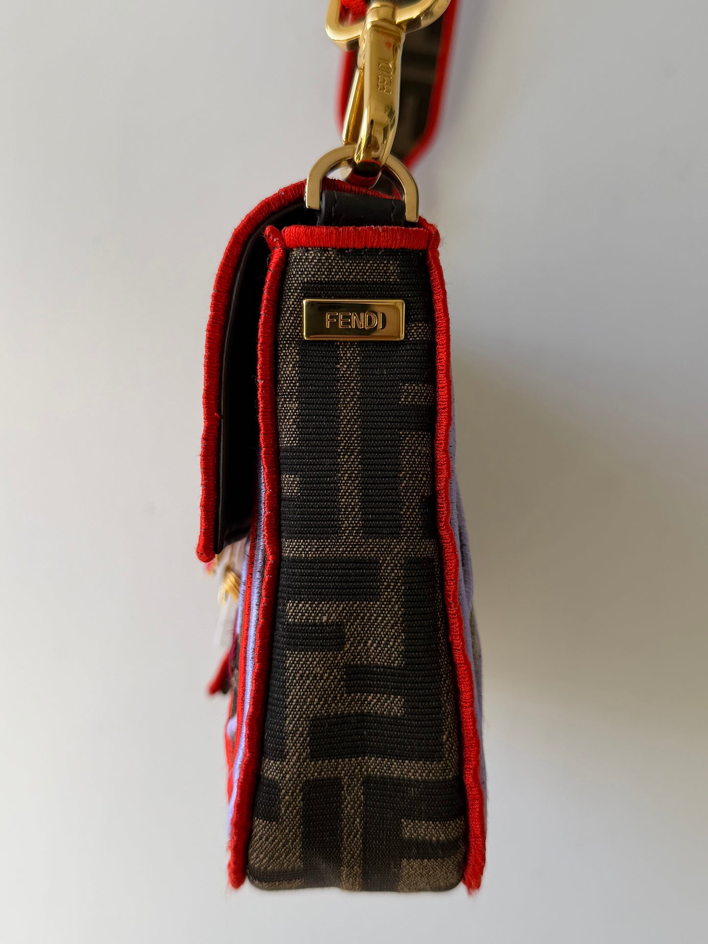 Fendi Tobacco Zucca Embroidered Convertible Baguette Bag