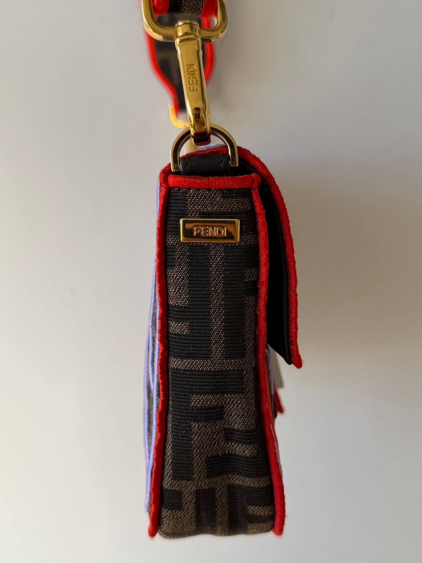 Fendi Tobacco Zucca Embroidered Convertible Baguette Bag