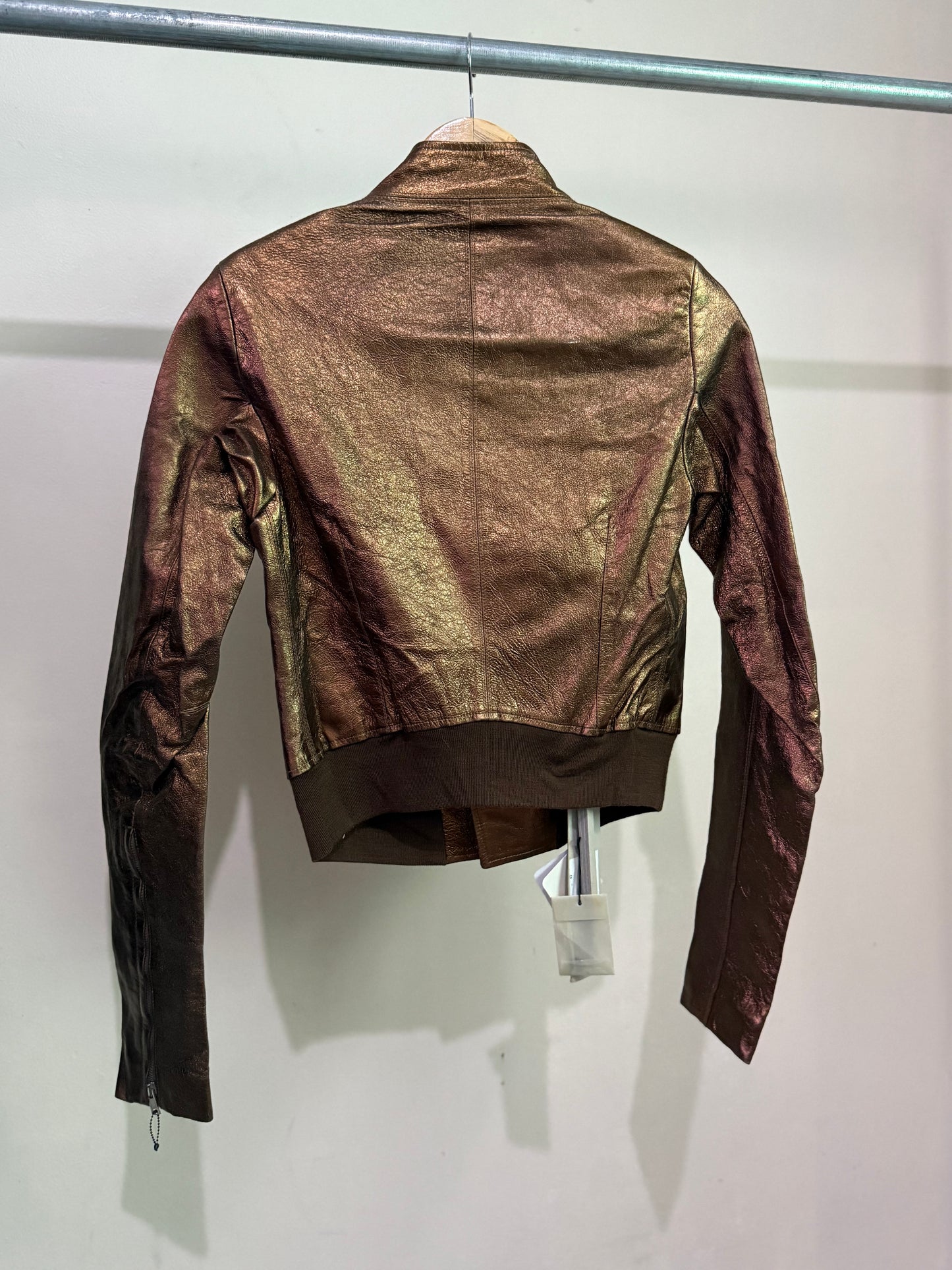 Rick Owens Bronze Funnel Neck Leather Jacket