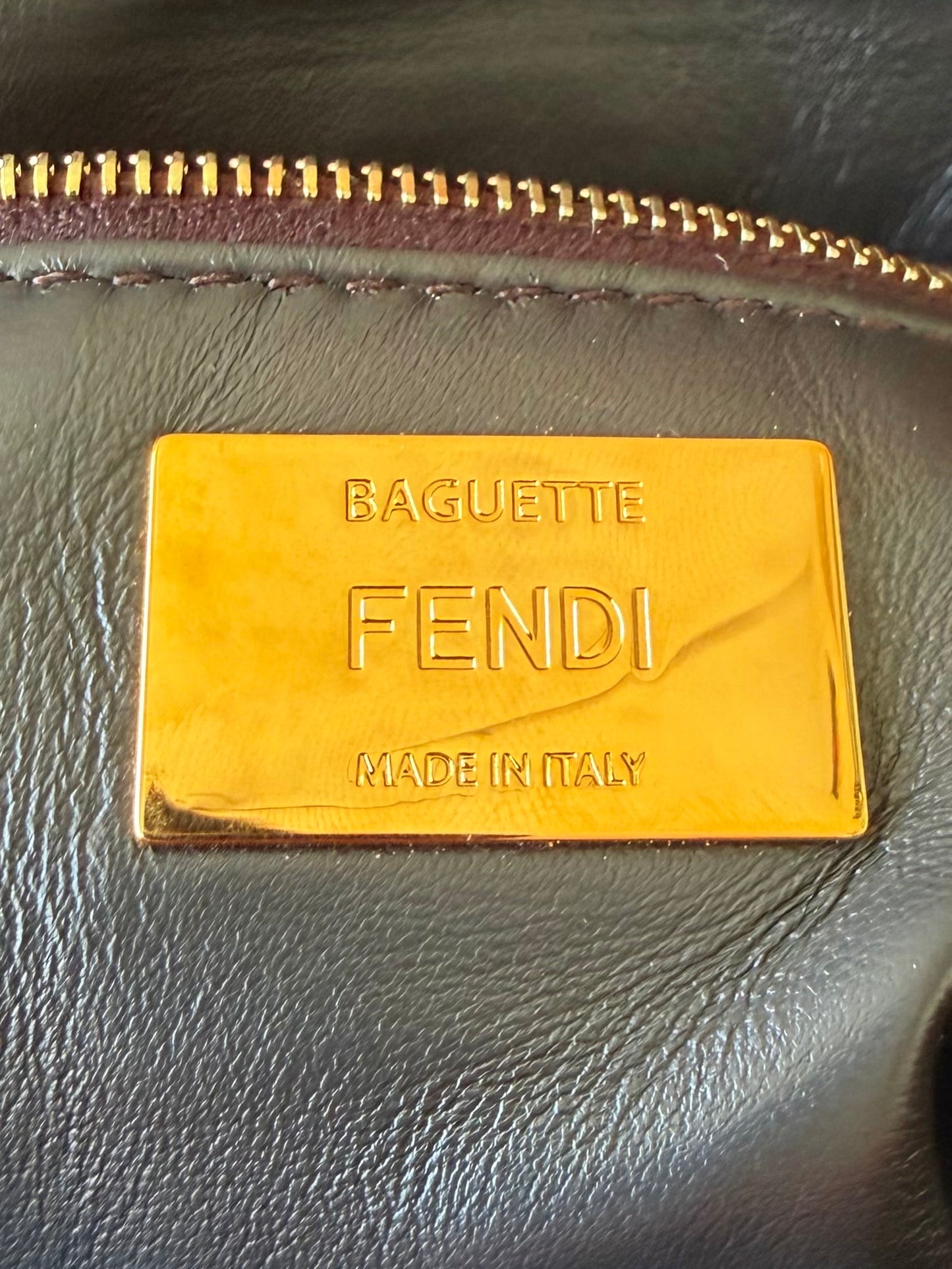 Fendi Tobacco Zucca Embroidered Convertible Baguette Bag
