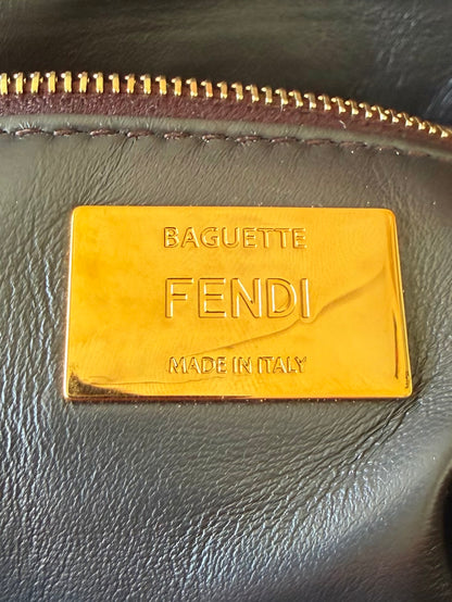 Fendi Tobacco Zucca Embroidered Convertible Baguette Bag