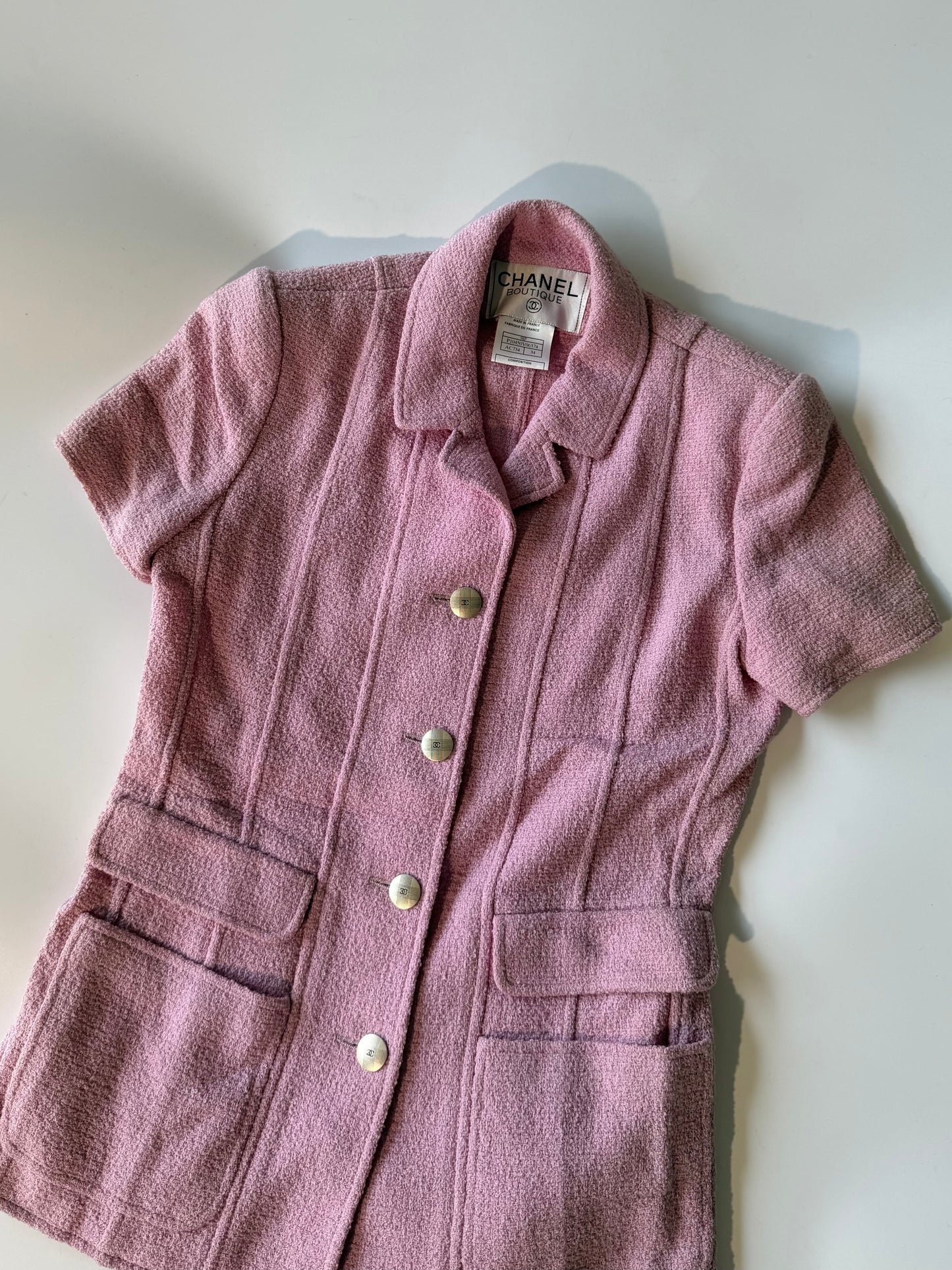 Spring 1998 Chanel Boutique Baby Pink Cropped Sleeve Jacket