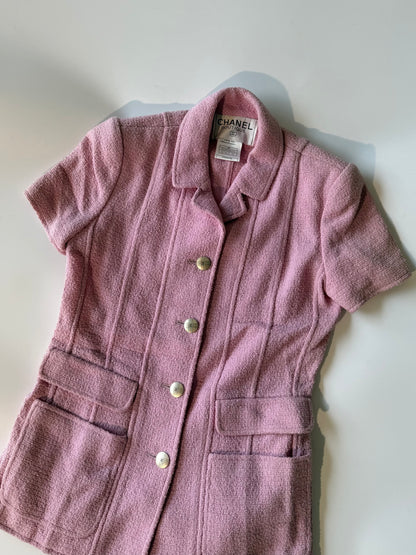 Spring 1998 Chanel Boutique Baby Pink Cropped Sleeve Jacket