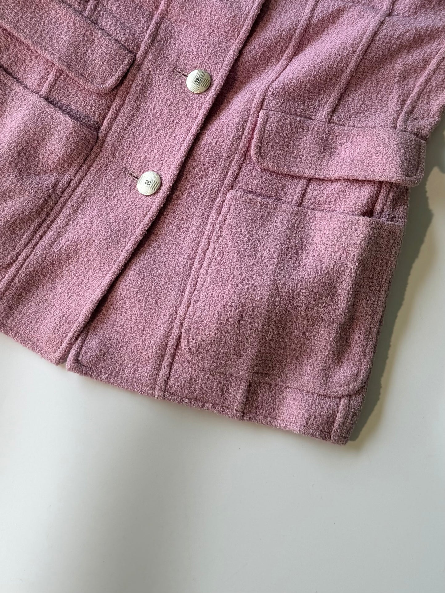 Spring 1998 Chanel Boutique Baby Pink Cropped Sleeve Jacket