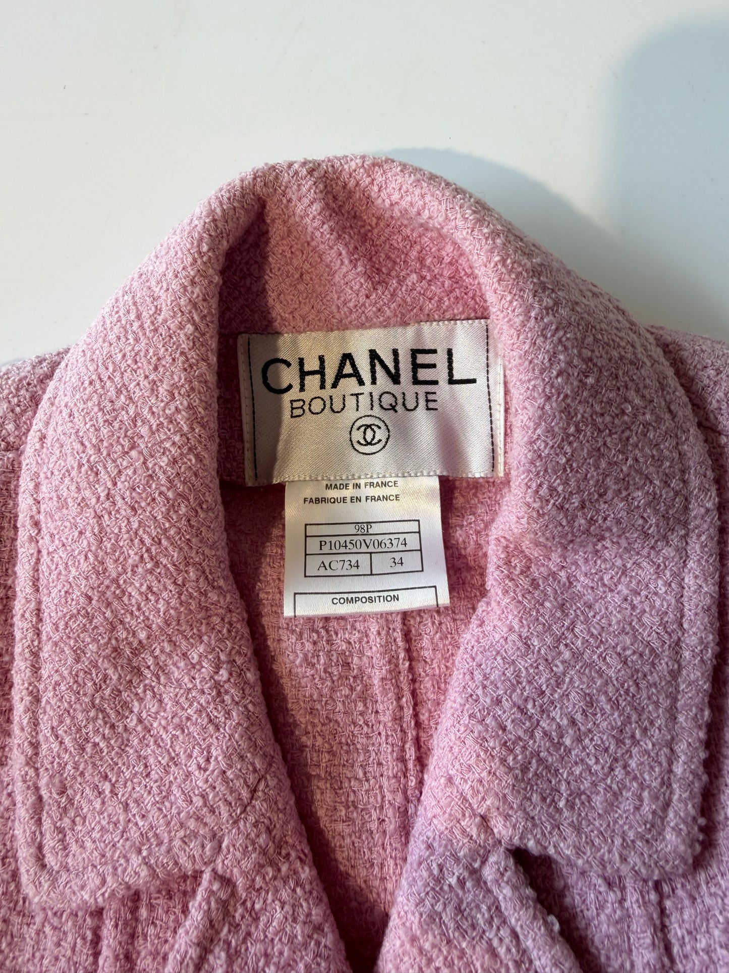 Spring 1998 Chanel Boutique Baby Pink Cropped Sleeve Jacket