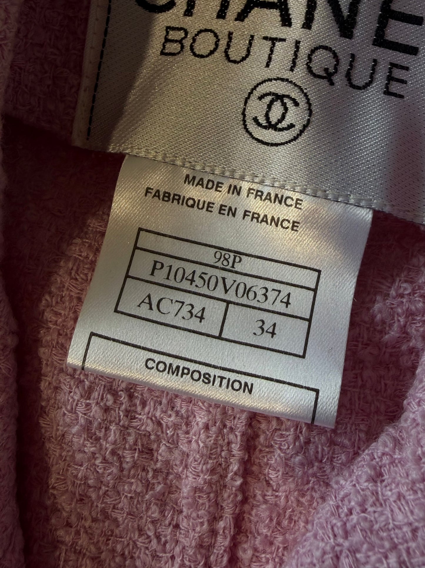 Spring 1998 Chanel Boutique Baby Pink Cropped Sleeve Jacket