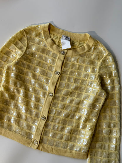 2008 Chanel Yellow Sequin Cashmere Cardigan