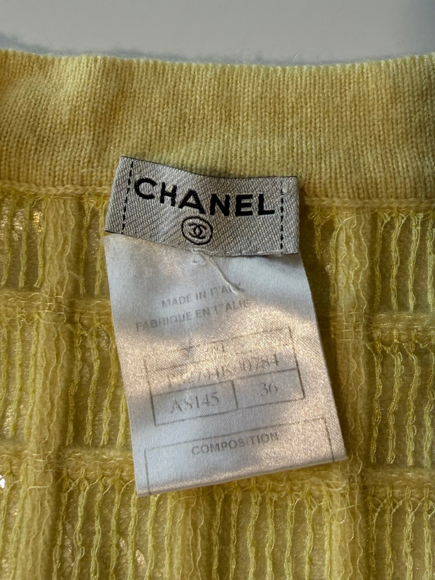 2008 Chanel Yellow Sequin Cashmere Cardigan
